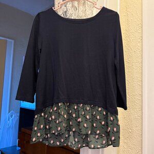loft navy floral flounce twofer long sleeve
